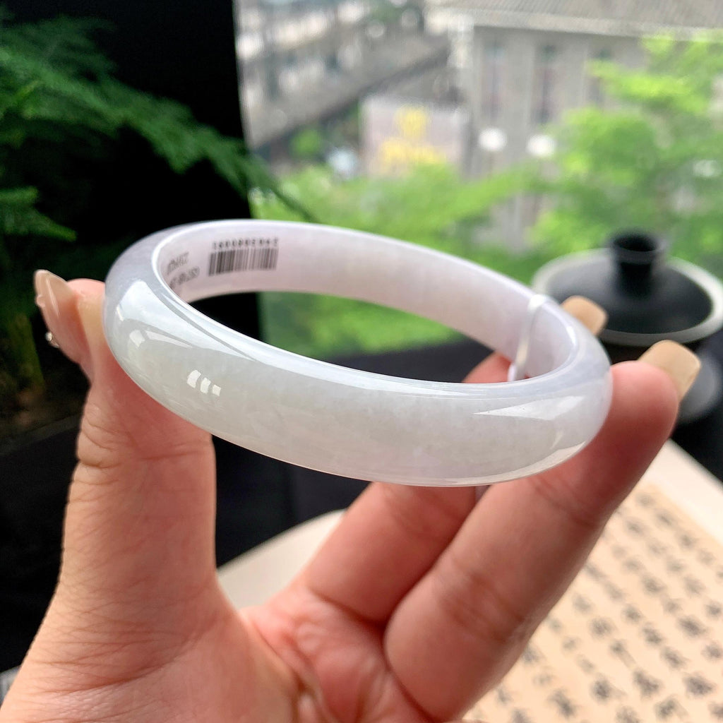 大圈口 细糯种淡紫罗兰正圈平安镯 61.2圈口 天然缅甸A货翡翠（yc473083）