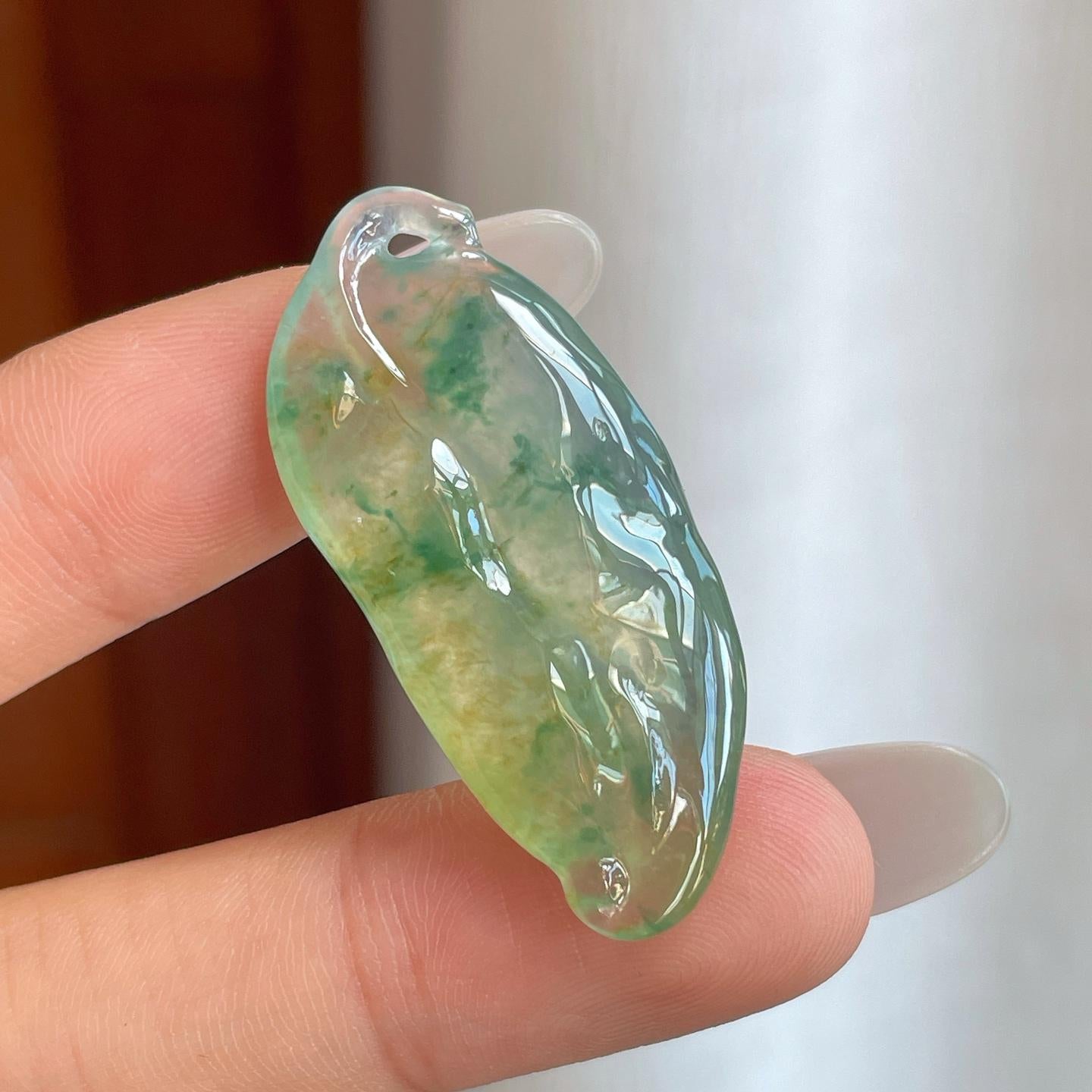 冰种飘黄带黄翡翠叶子（yc257850）