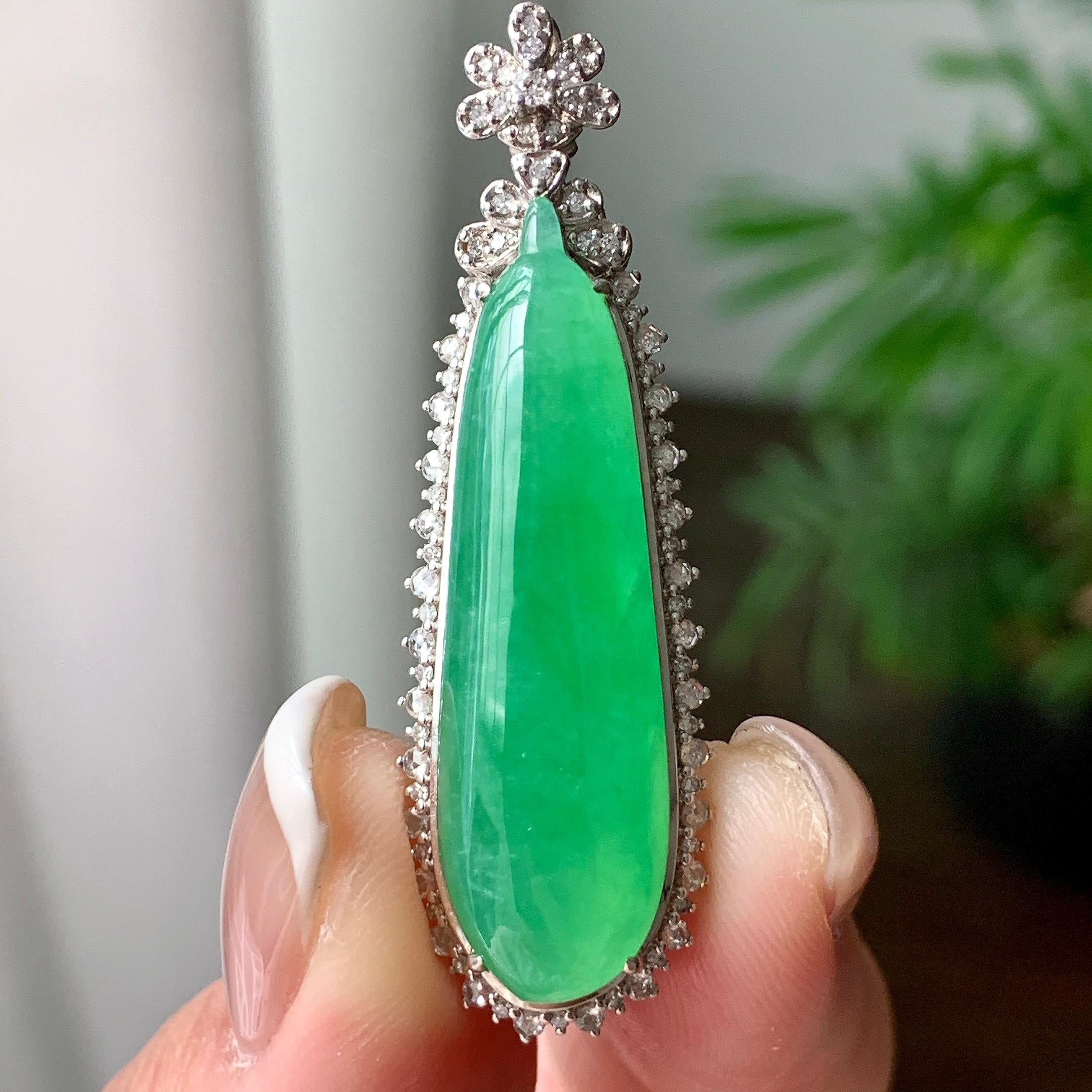 18K金钻镶糯冰种翠绿福瓜吊坠  天然缅甸A货翡翠（yc362066）