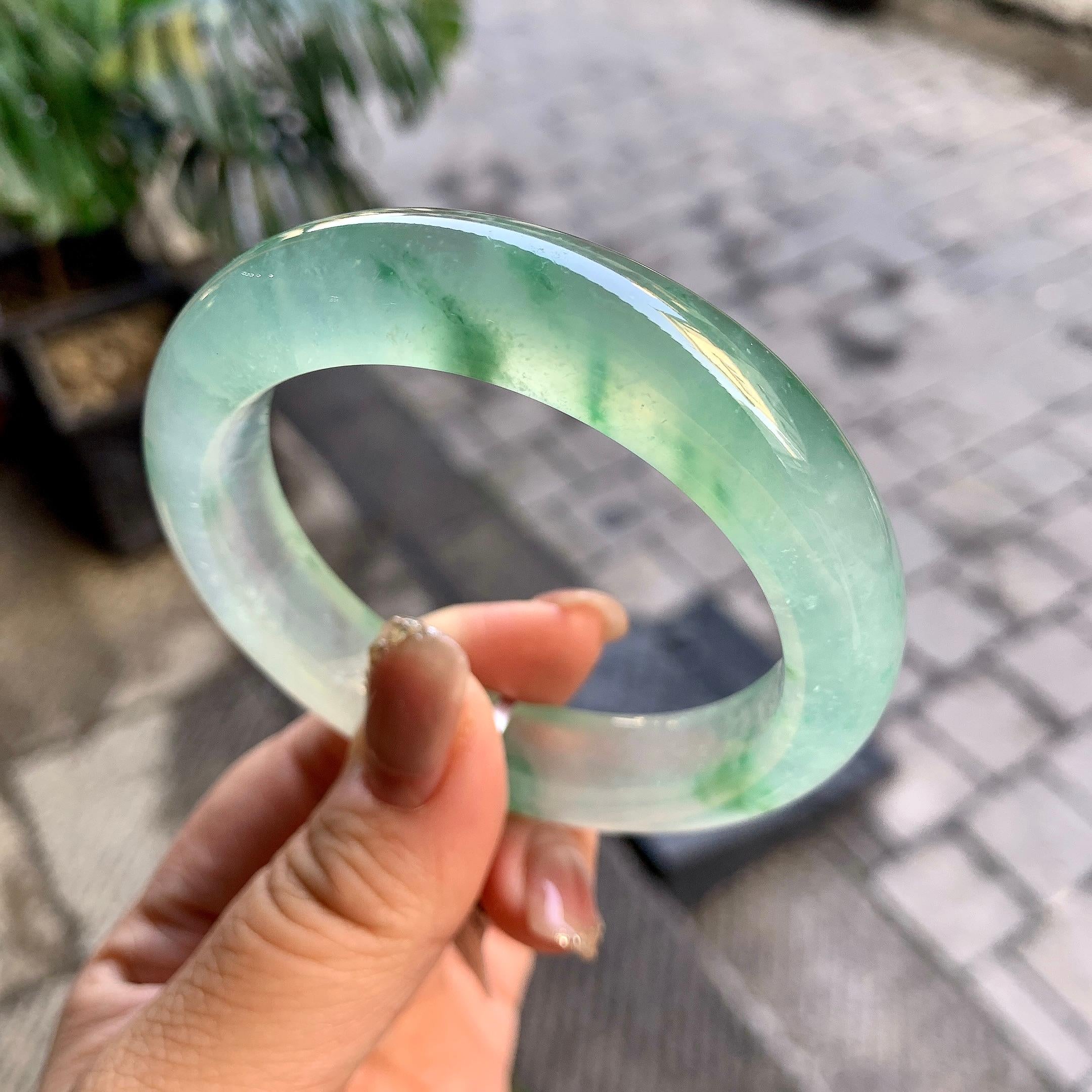 冰种飘花平安镯（55mm）（yc292635）