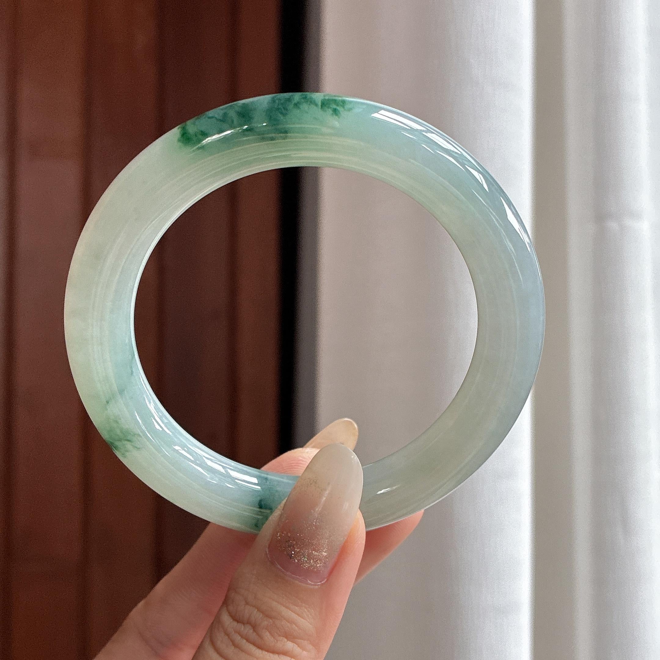 糯冰飘花圆条手镯 58圈 天然缅甸A货翡翠（yc503894）