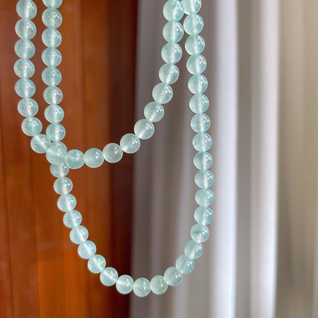 冰种淡底色飘花翡翠珠串项链（yc247649）