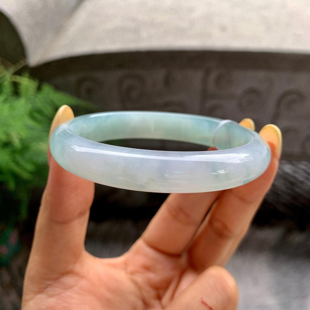 细糯种蓝水贵妃手镯55.5圈 天然缅甸A货翡翠（yc481905）