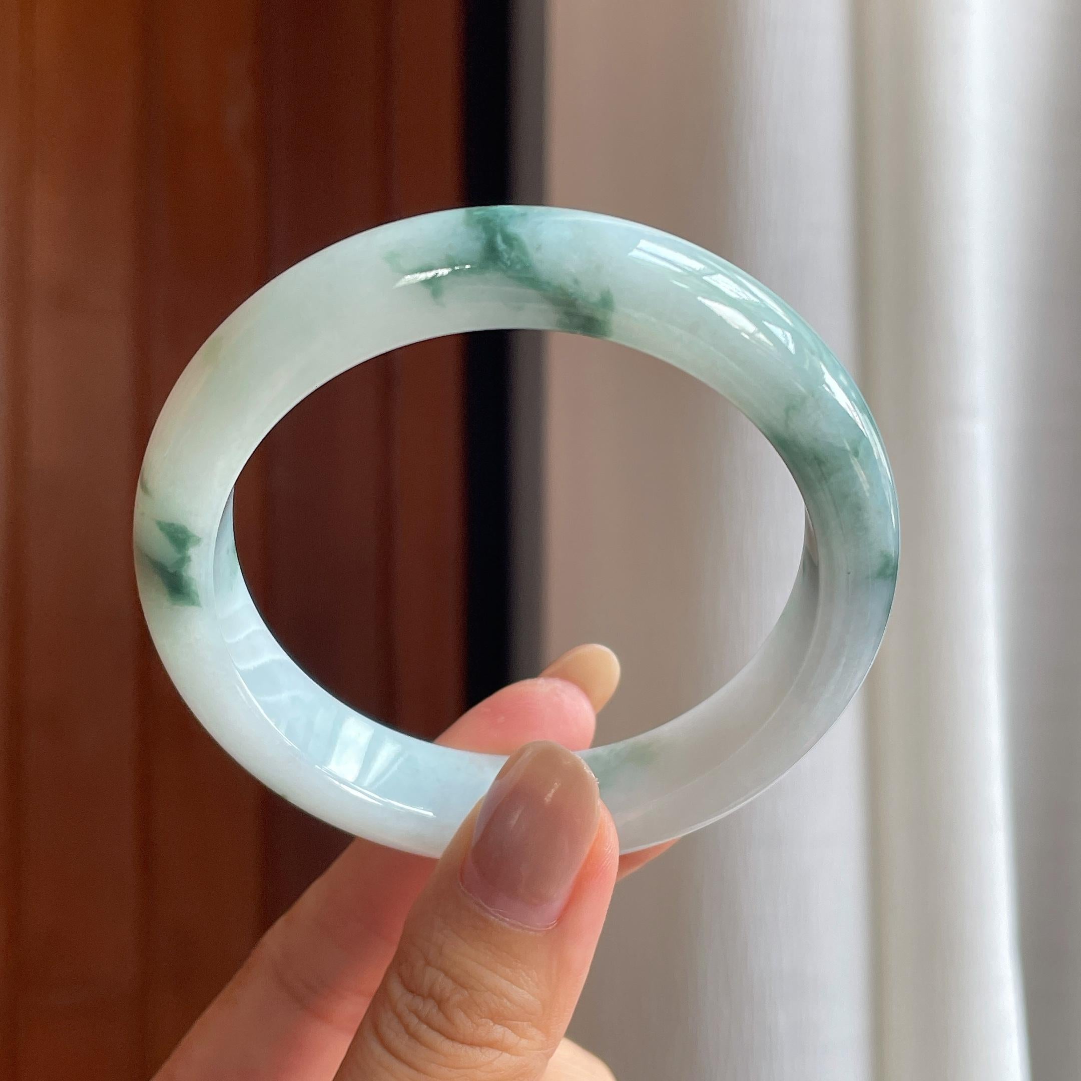 细糯冰飘花翡翠平安镯58圈（yc426882）