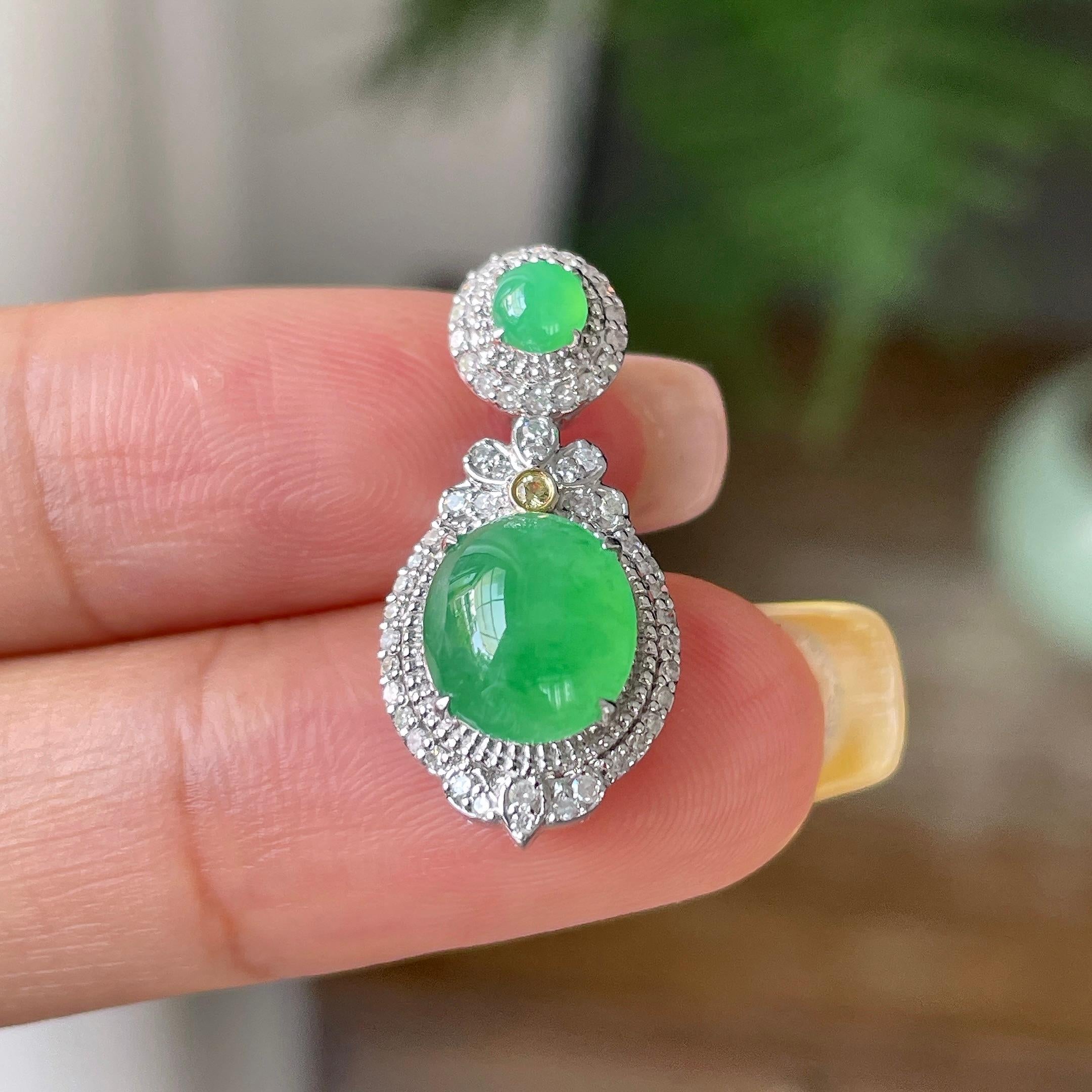 18k金钻镶糯冰种满绿蛋面吊坠    天然缅甸A货翡翠（yc362126）