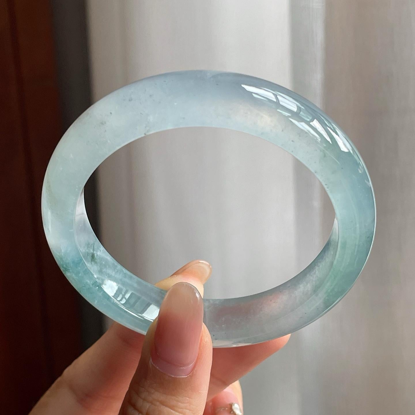 冰玻种飘花翡翠平安镯（54mm）（yc196019）