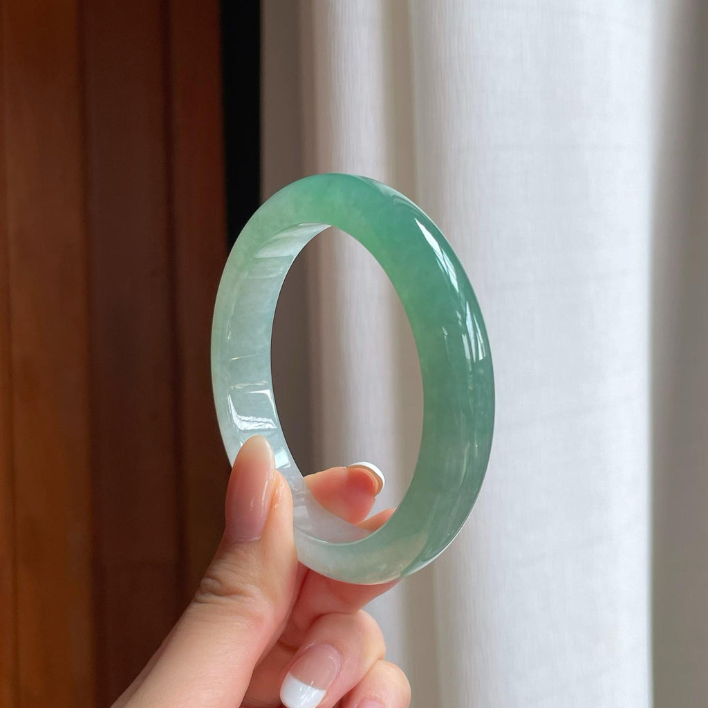 冰种半山半水翡翠平安镯（58.2mm)（yc388750）