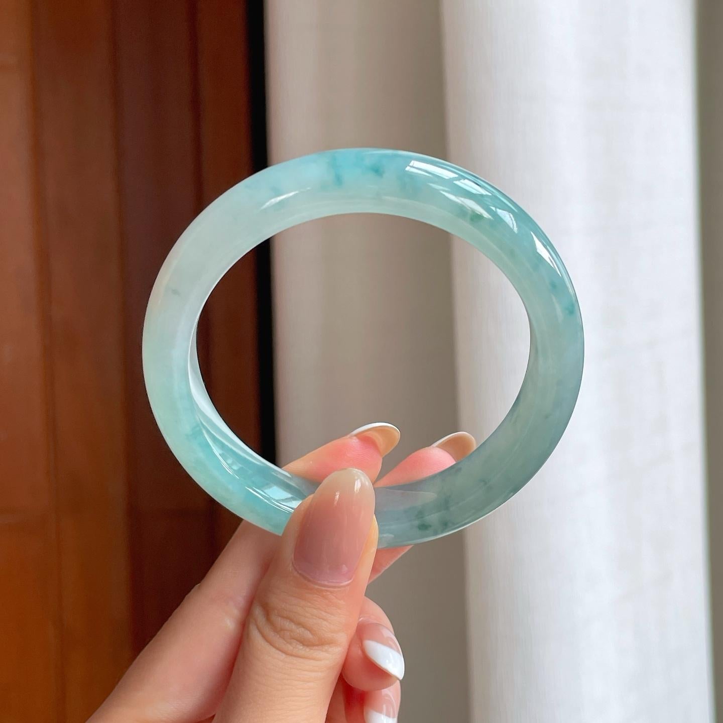 冰种蓝晴飘花翡翠平安镯（57.2mm)（yc388757）