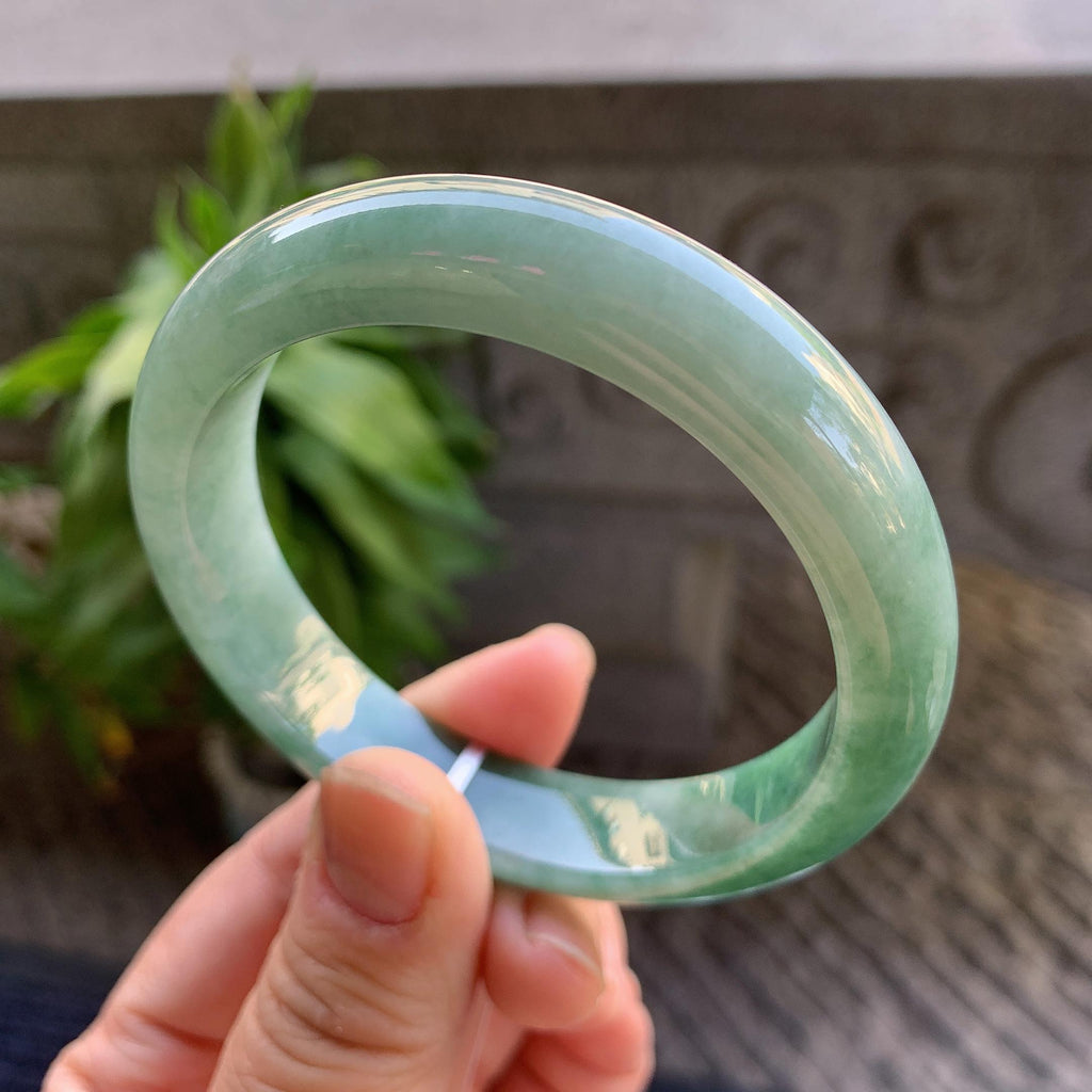 细糯种油青半山水正圈平安镯57.4圈口 天然缅甸A货翡翠（yc330293）