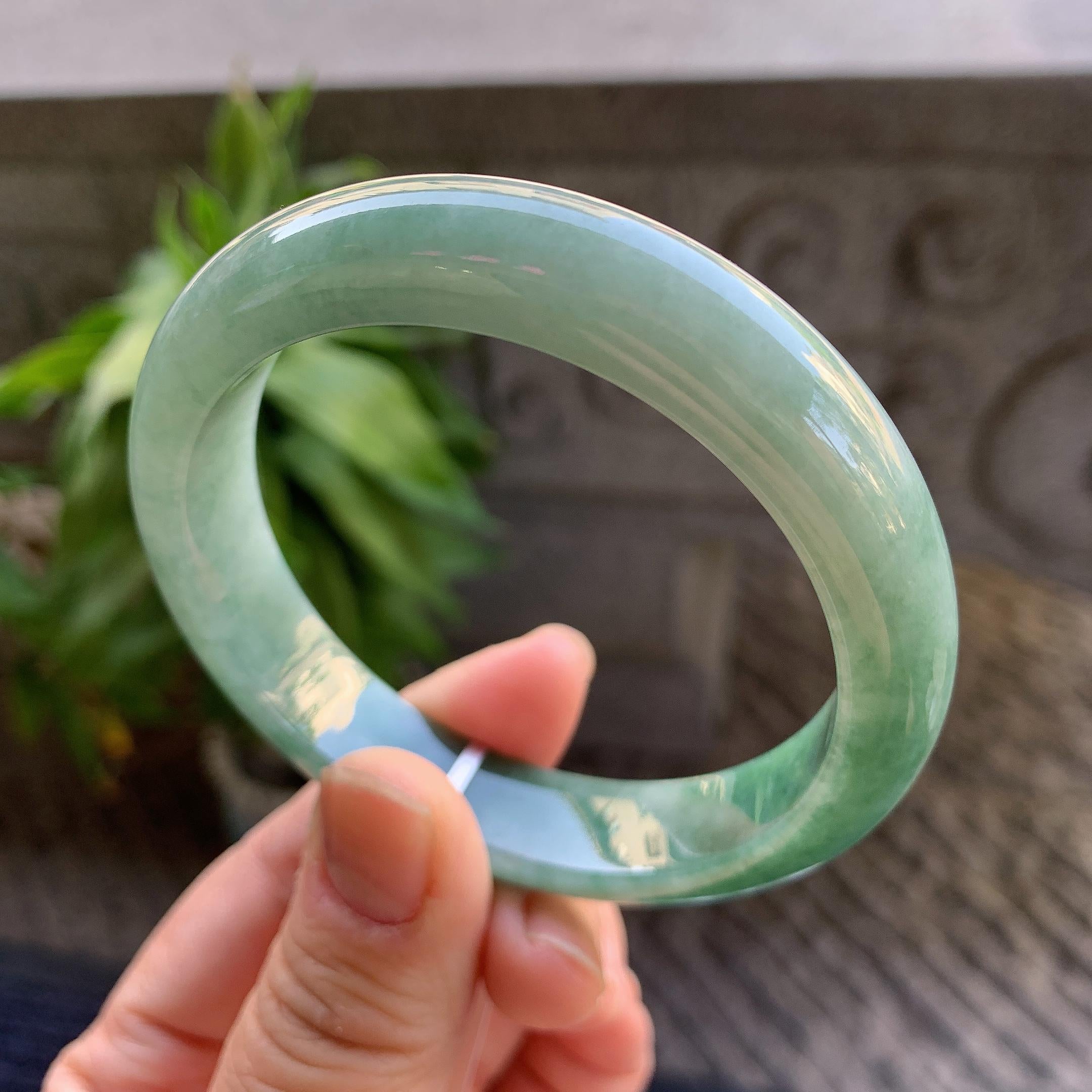 细糯种油青半山水正圈平安镯57.4圈口 天然缅甸A货翡翠（yc330293）