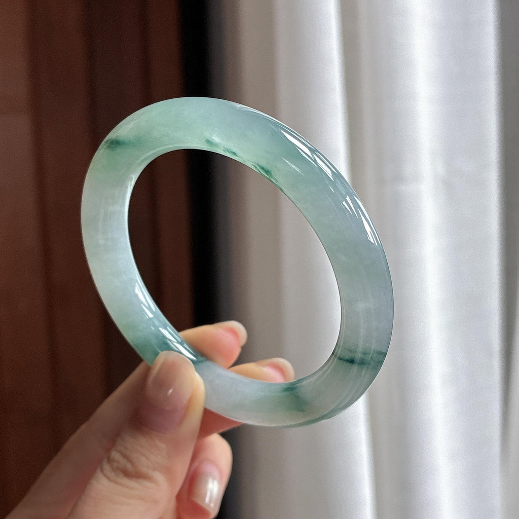 糯冰飘花圆条手镯 55圈 天然缅甸A货翡翠（yc482345）