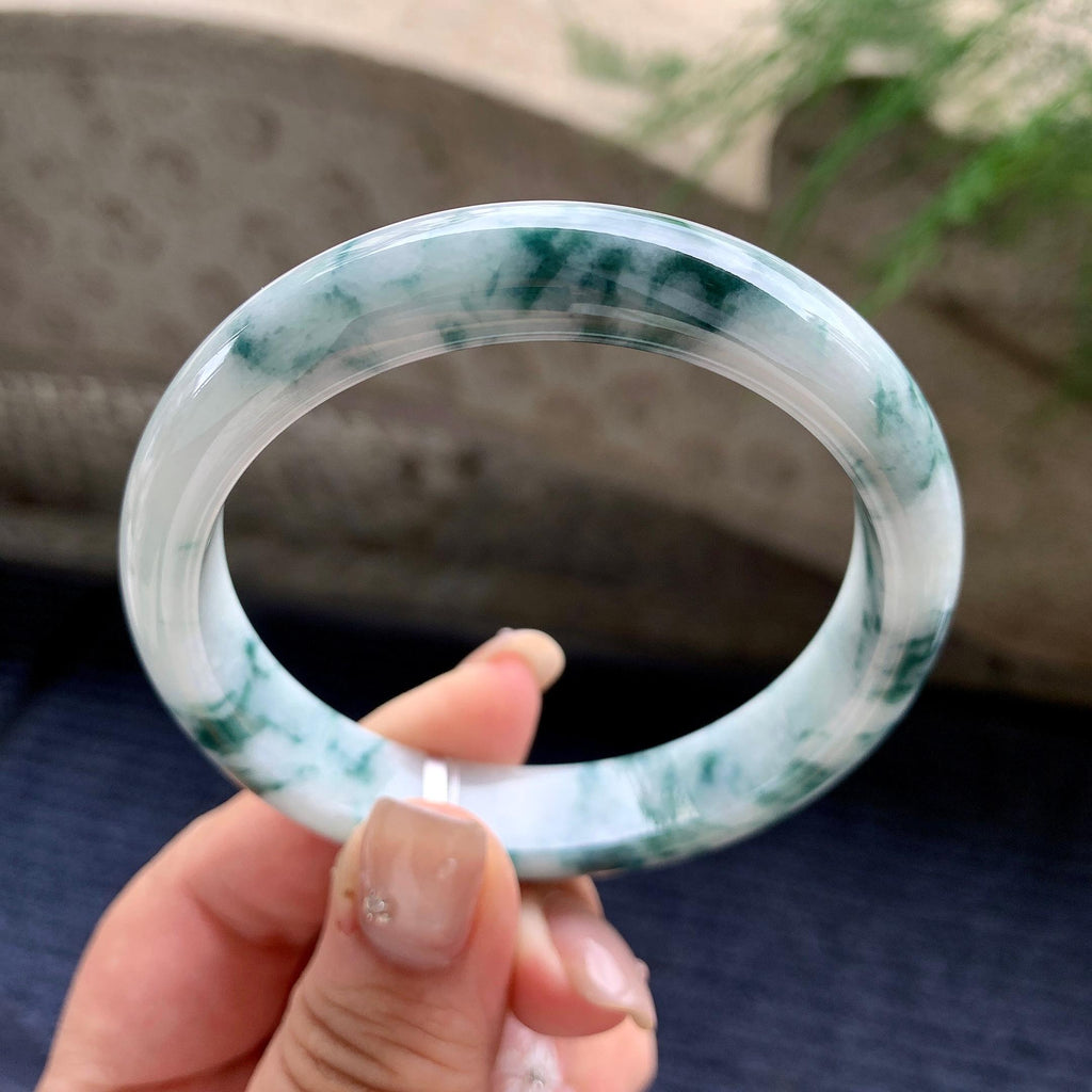细糯种飘蓝花正圈平安镯 58圈口 天然缅甸A货翡翠（yc464071）
