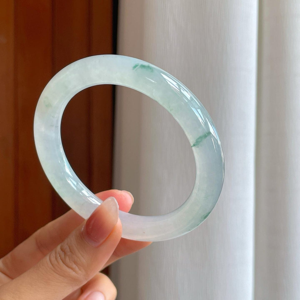 冰种飘花翡翠圆条手镯（59mm)（yc310957）