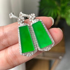 18K金钻镶糯冰种满绿无事牌耳坠（yc255598）