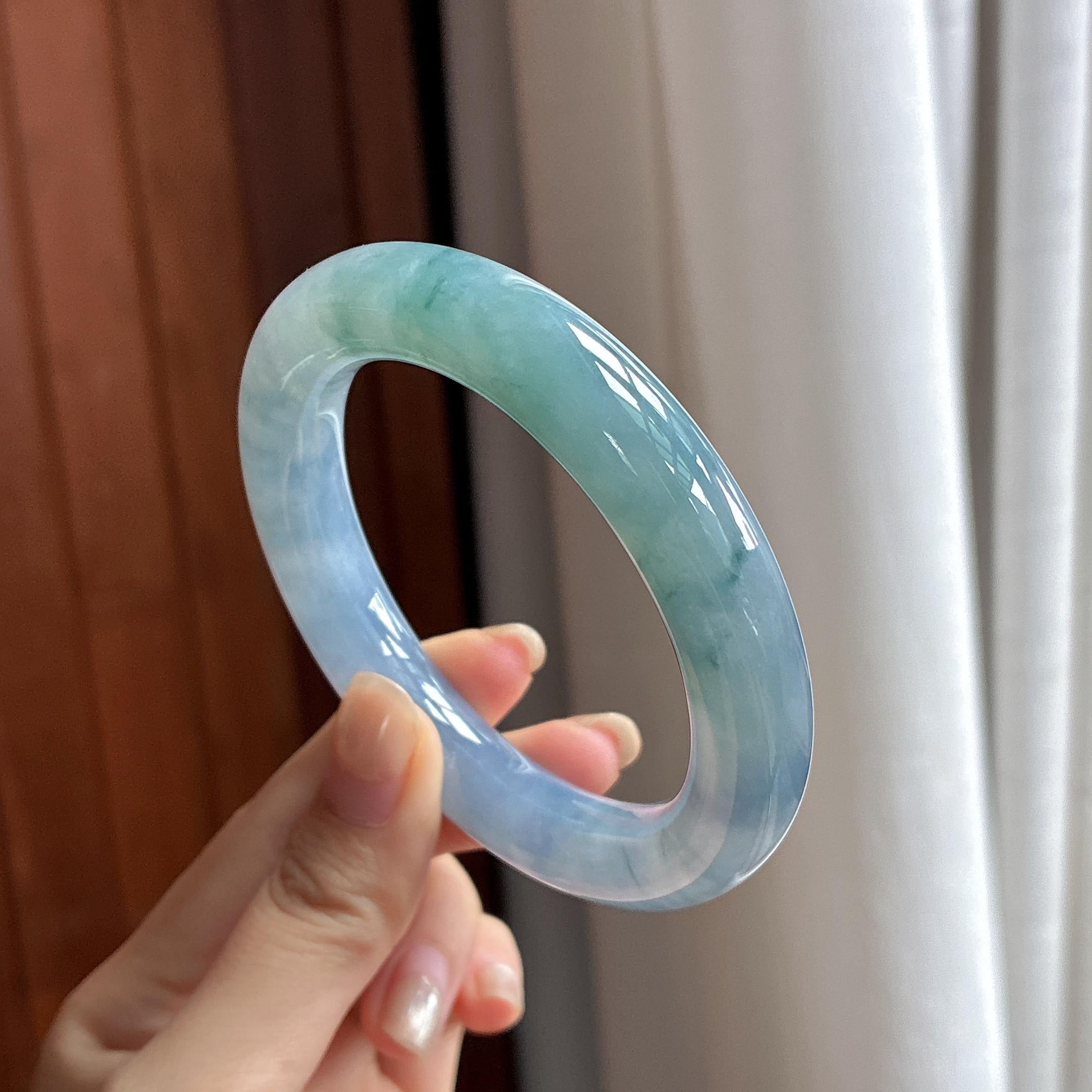 冰种紫罗兰飘花圆条手镯 57圈 天然缅甸A货翡翠（yc484421）