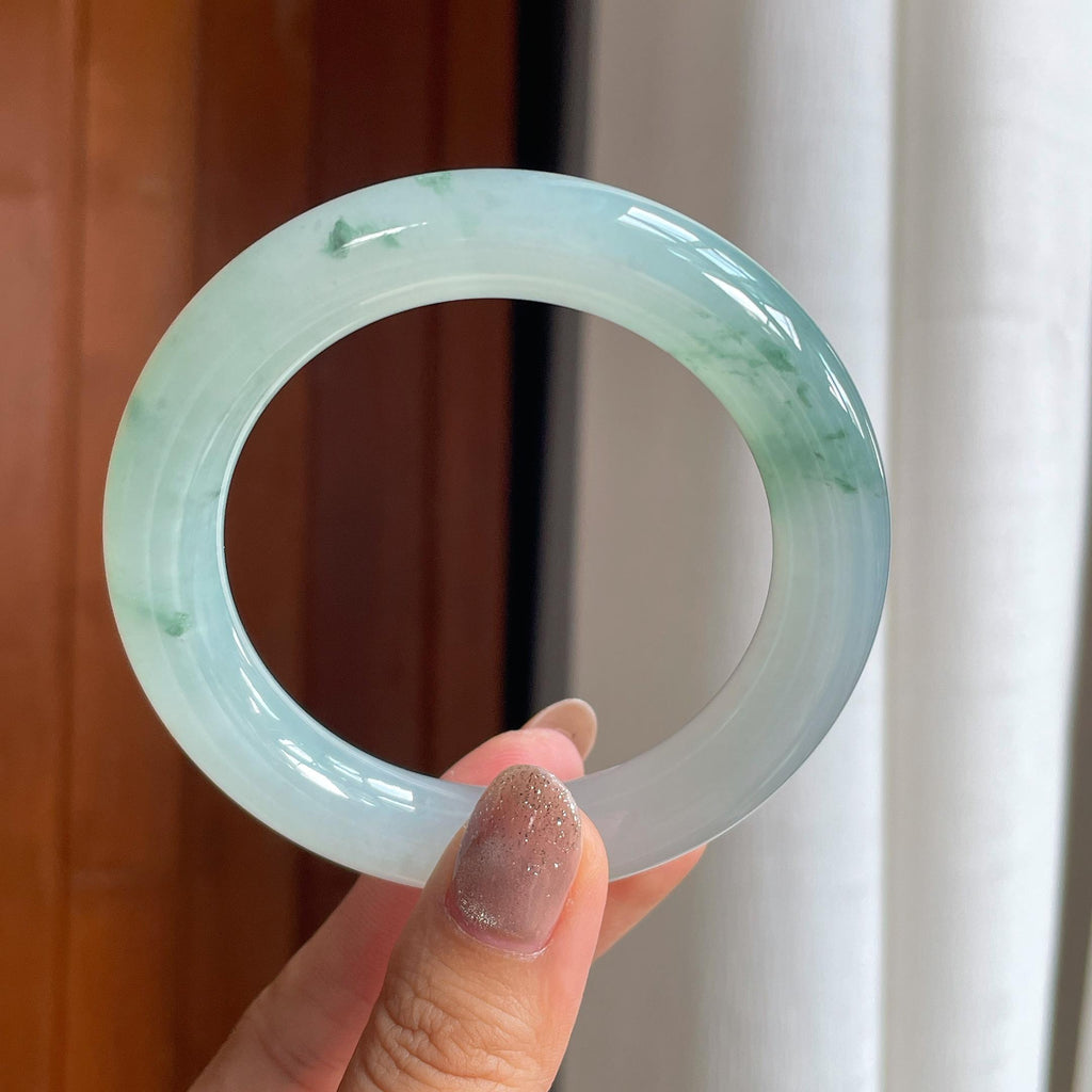 糯冰飘花圆条手镯 55圈天然缅甸A货翡翠（yc440252）