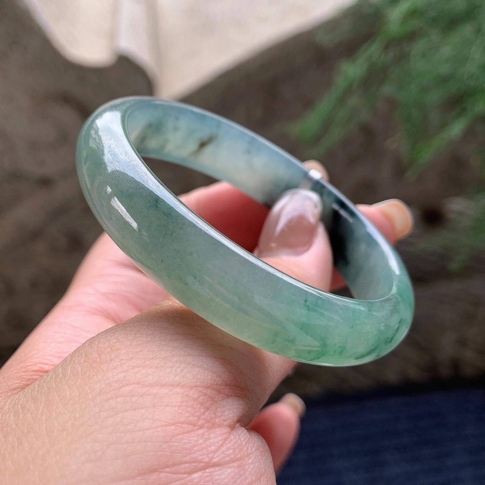 小圈口 糯冰种飘蓝花贵妃手镯 53.8圈口 天然缅甸A货翡翠（yc381959）