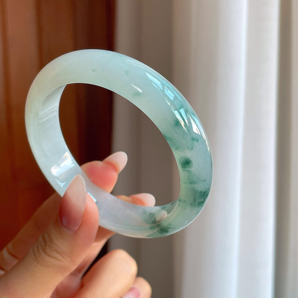 冰种飘花翡翠平安镯（56.5mm）（yc302355）