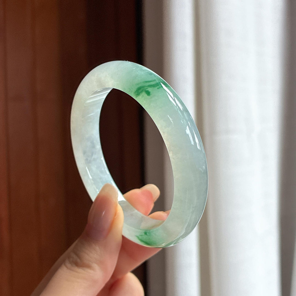 糯冰飘花正圈平安镯 51圈 天然缅甸A货翡翠（yc454409）