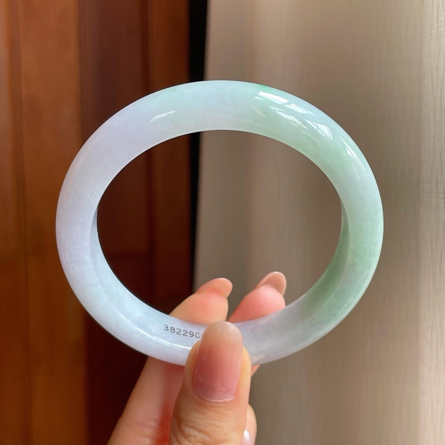 糯冰带色翡翠平安镯（58.6mm)（yc345533）
