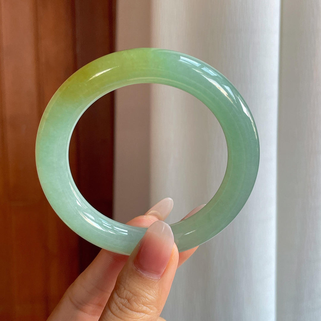 冰种晴底飘黄翡翠圆条手镯（57mm）（yc310284）