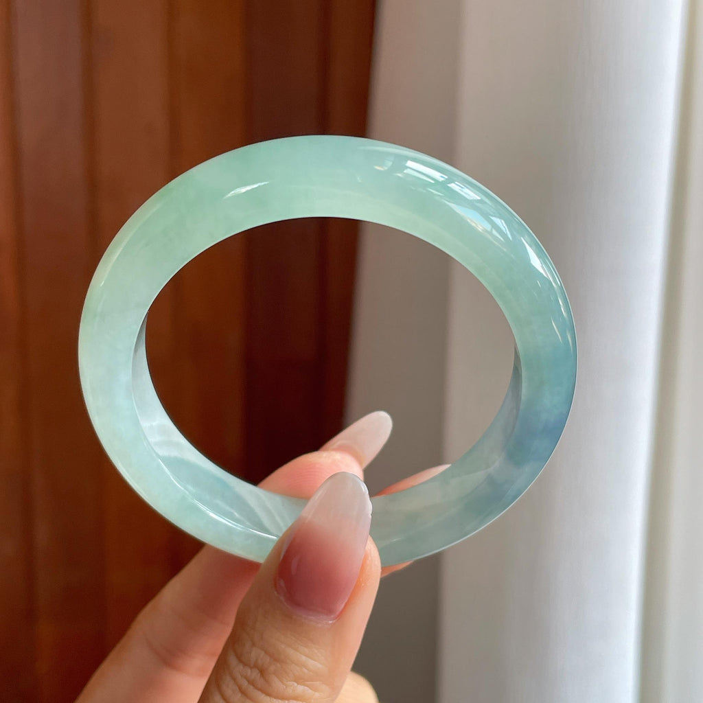 冰种飘花带紫翡翠平安镯（55.5mm）（yc302422）