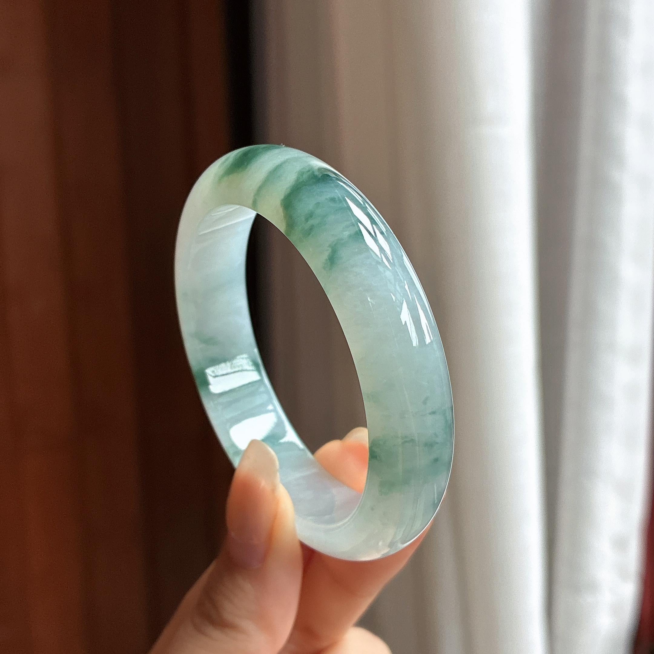 糯冰飘花正圈平安镯 52圈 天然缅甸A货翡翠（yc463289）