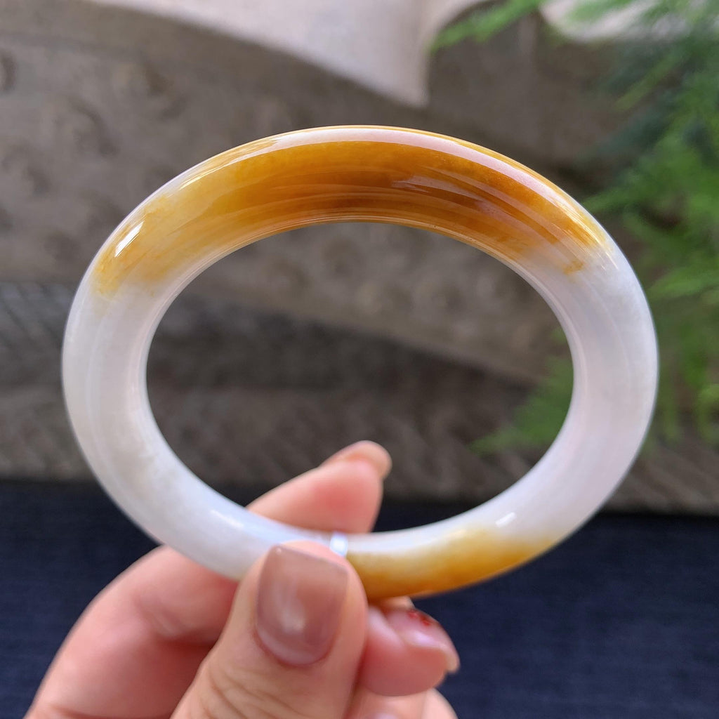 小圈口 糯种黄翡圆条手镯 53.2圈口 天然缅甸A货翡翠（yc347569）