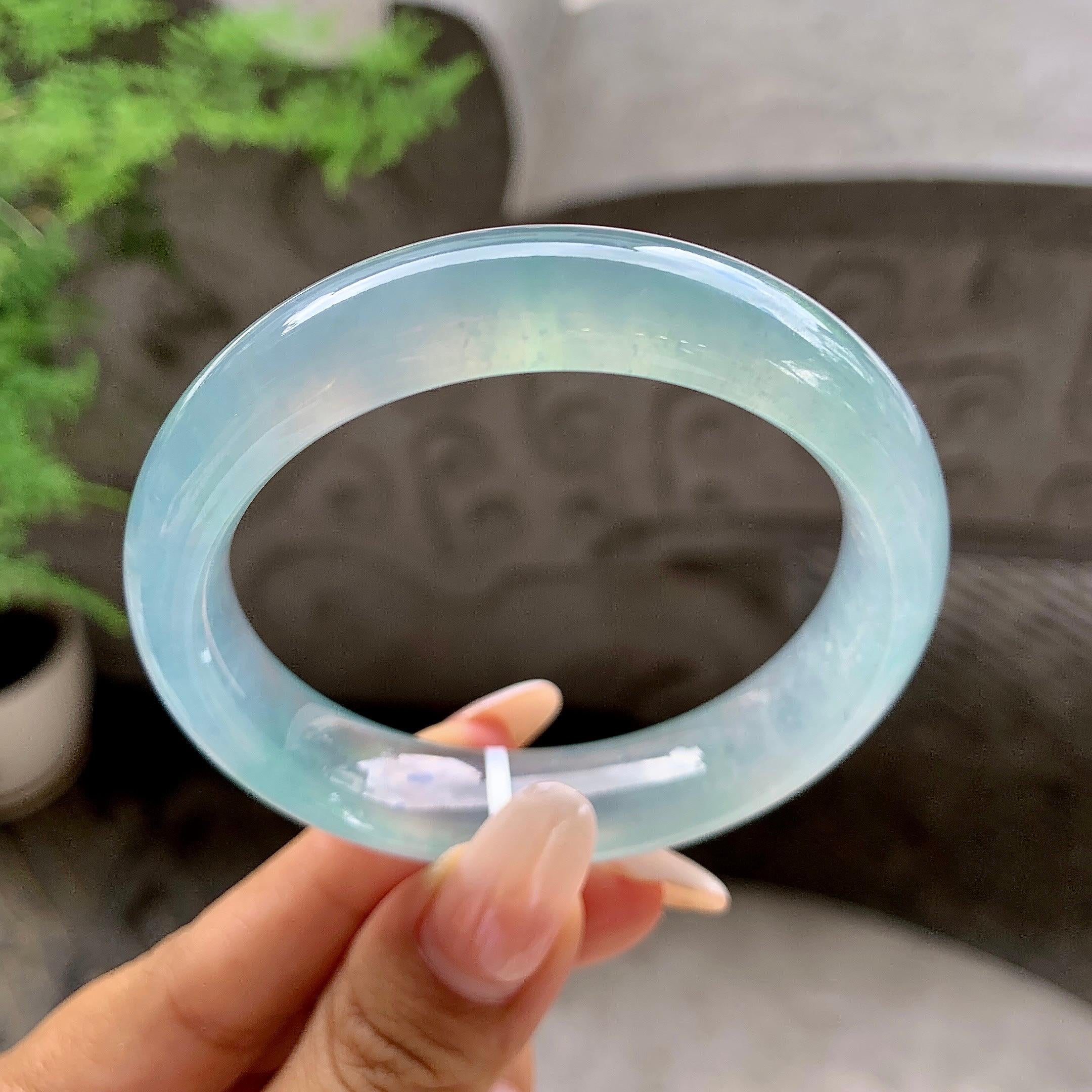 糯冰种蓝底平安镯（54.8mm）（yc203707）