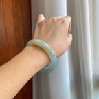 糯冰蓝底带黄翡翡翠平安镯（61mm（yc264144）