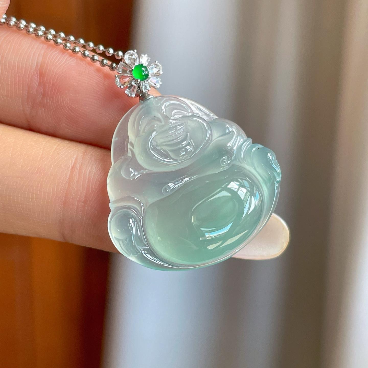 18k金钻镶冰种晴底翡翠佛公（yc269024）