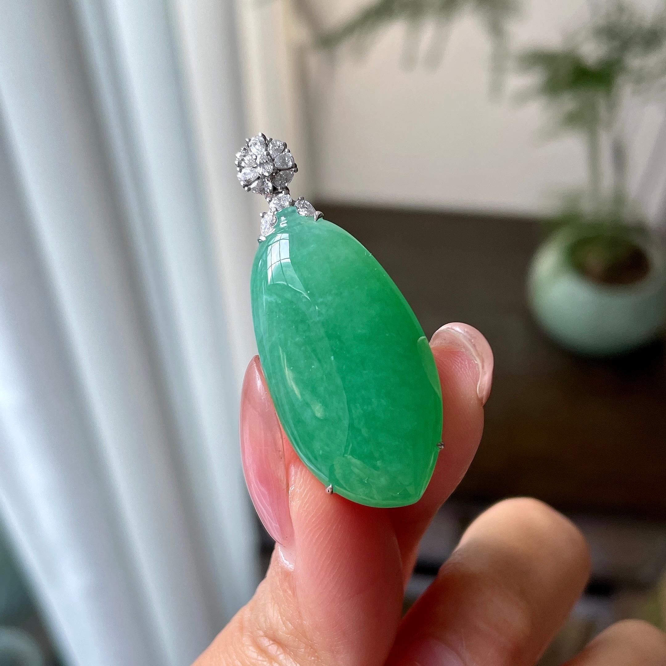 18k金钻镶糯冰种满绿福瓜吊坠（yc301043）