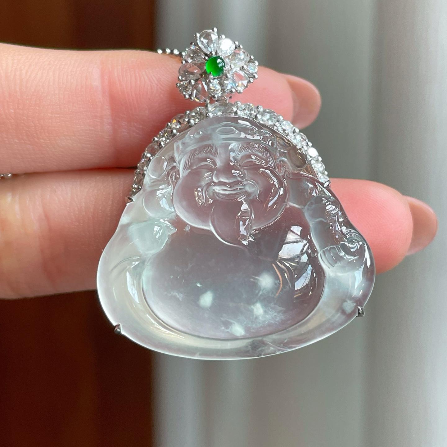 18k金钻镶冰玻种无色翡翠财神（yc349449）