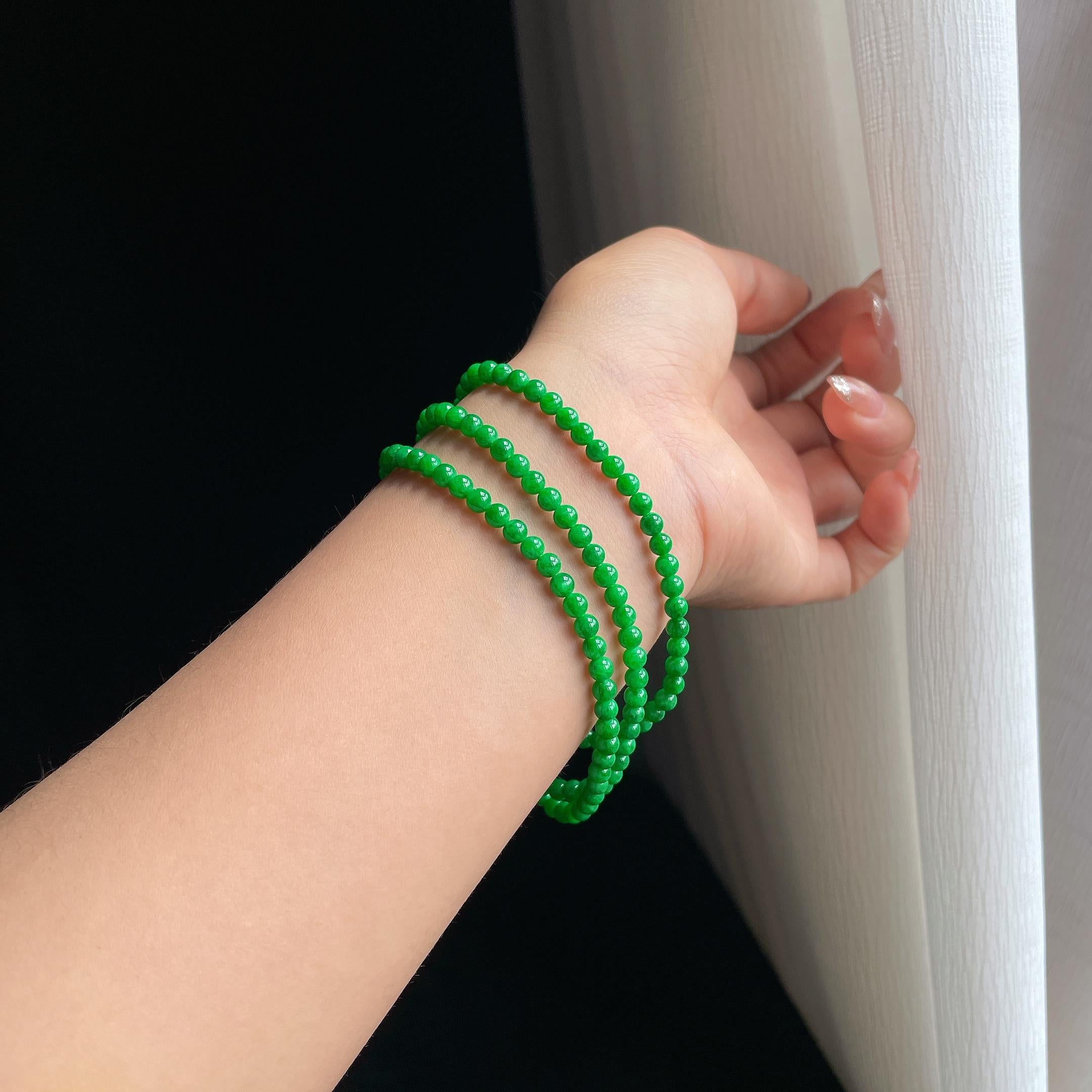 冰种满绿翡翠珠串项链（yc358353）