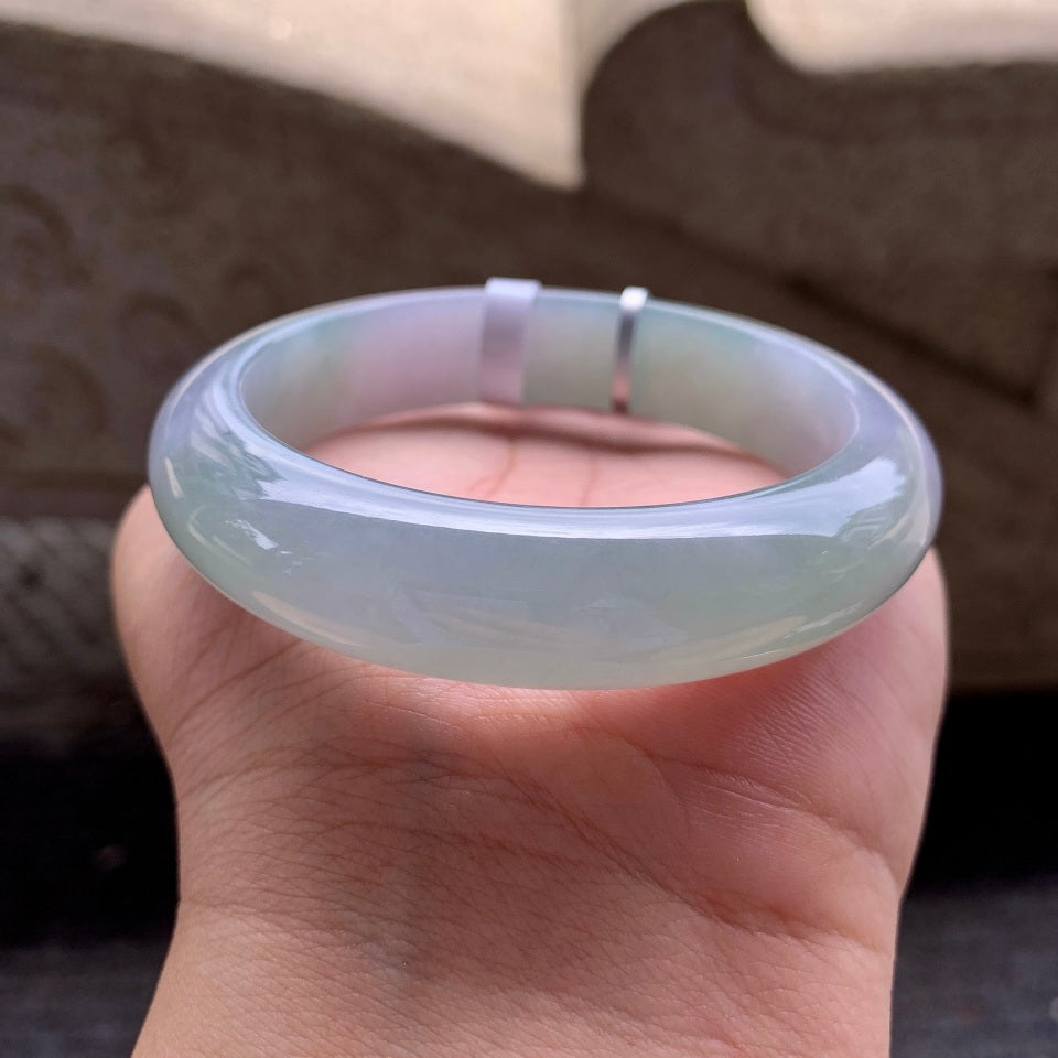 糯冰淡春彩翡翠平安镯（54.7mm）（TF06250009）