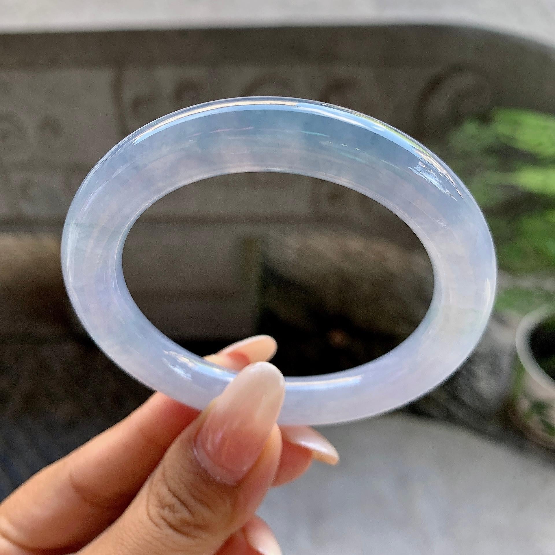 糯冰种紫罗兰圆条手镯（53mm）