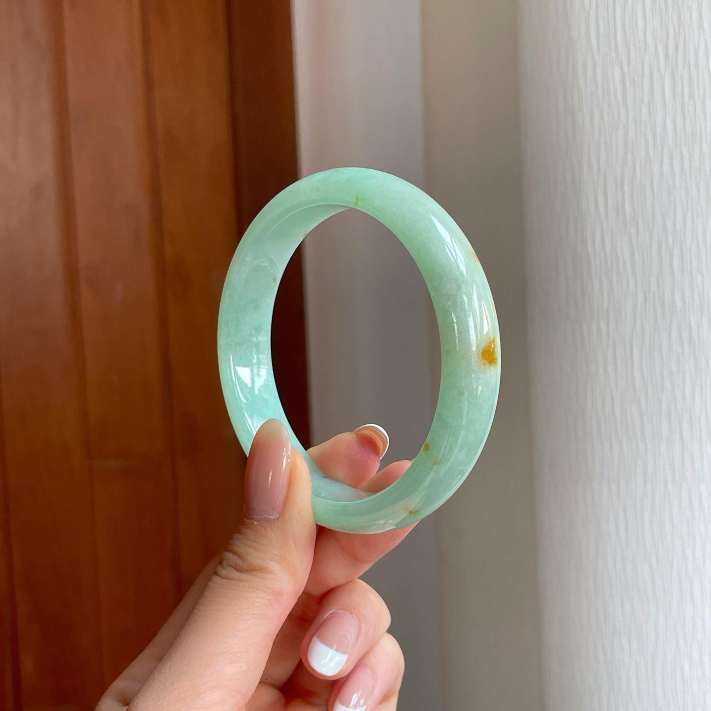 糯冰晴底洒金翡翠平安镯（56mm)（yc373890）