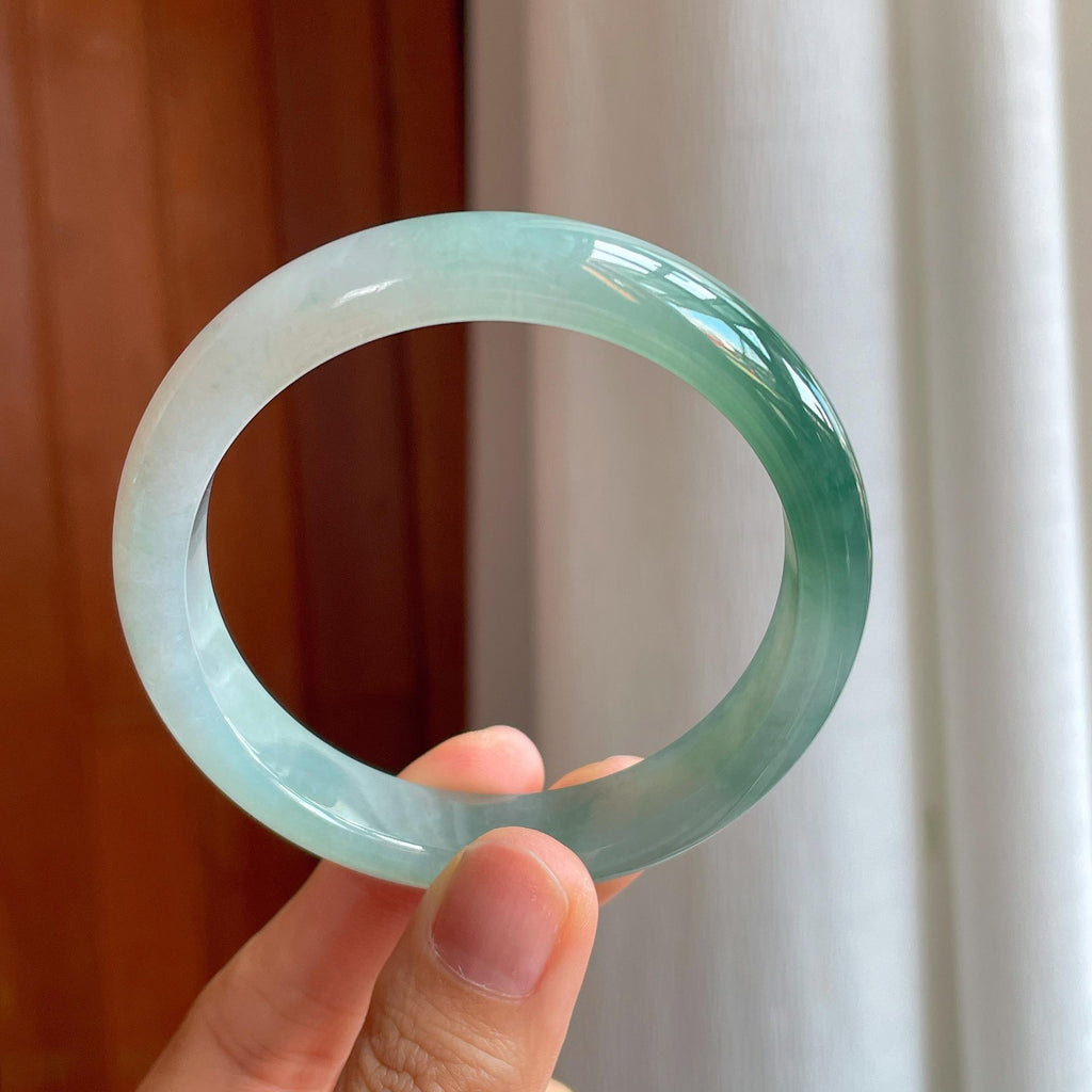 糯冰种半山半水翡翠平安镯（57mm）（yc358360）