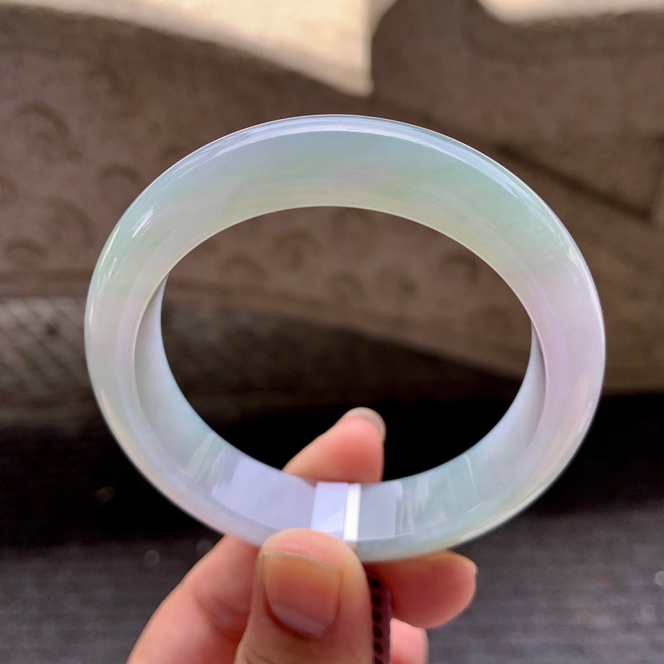糯冰淡春彩翡翠平安镯（54.7mm）（TF06250009）