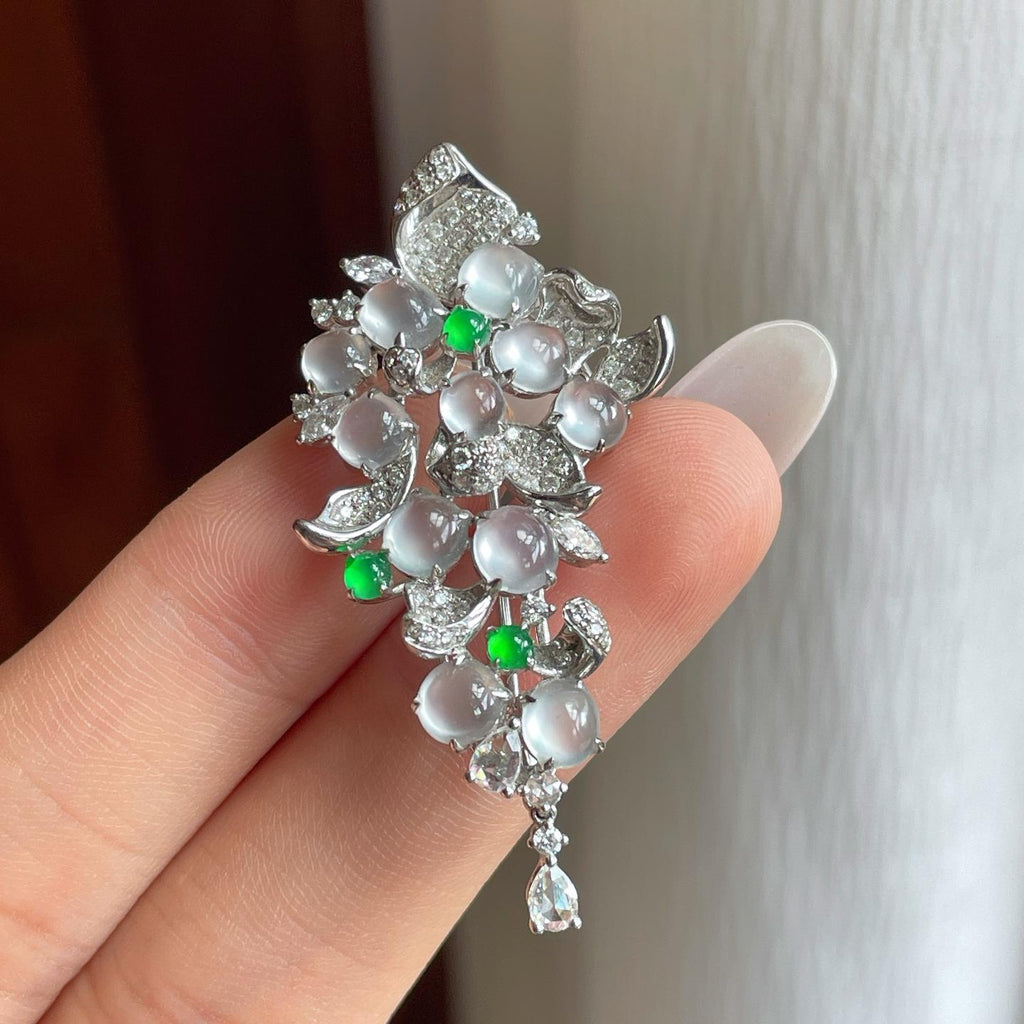 18k金镶冰玻种翡翠胸针（yc261416）