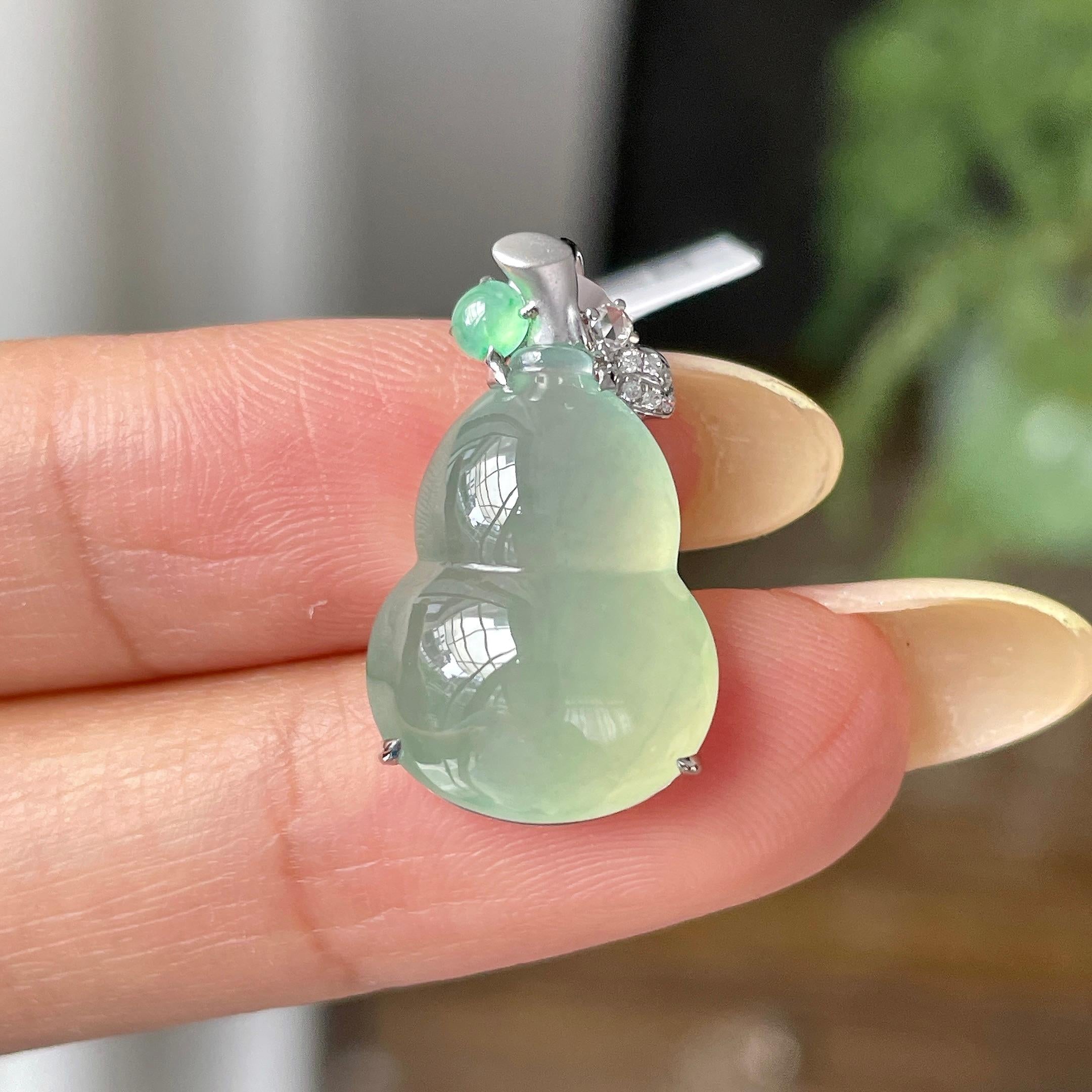 18k金镶冰种晴水葫芦吊坠          天然缅甸A货翡翠（yc457087）