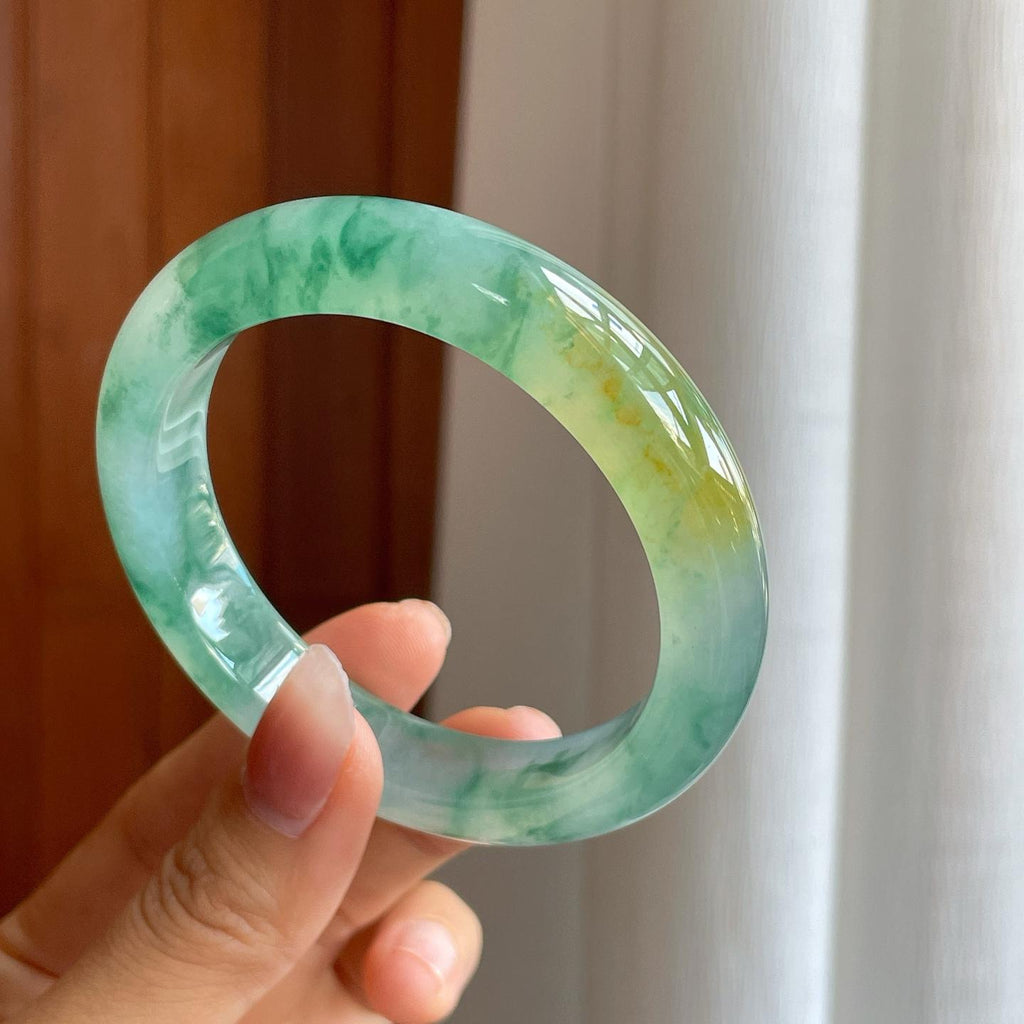 冰种飘花翡翠平安镯（57.8mm）（yc310943）