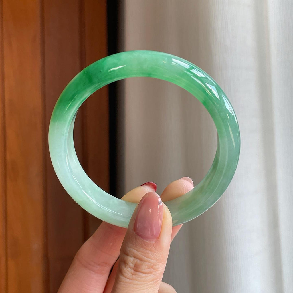 糯冰带色翡翠平安镯（57.4mm）（yc296435）