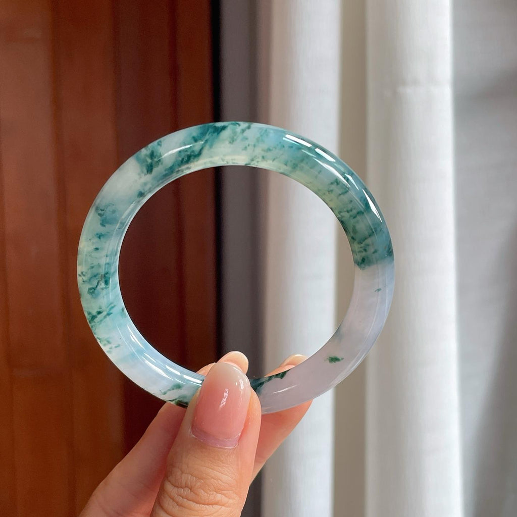 糯冰水墨花翡翠圆条手镯（53.5mm）（yc414712）