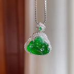 18k金镶冰种满绿翡翠佛公（yc247657）