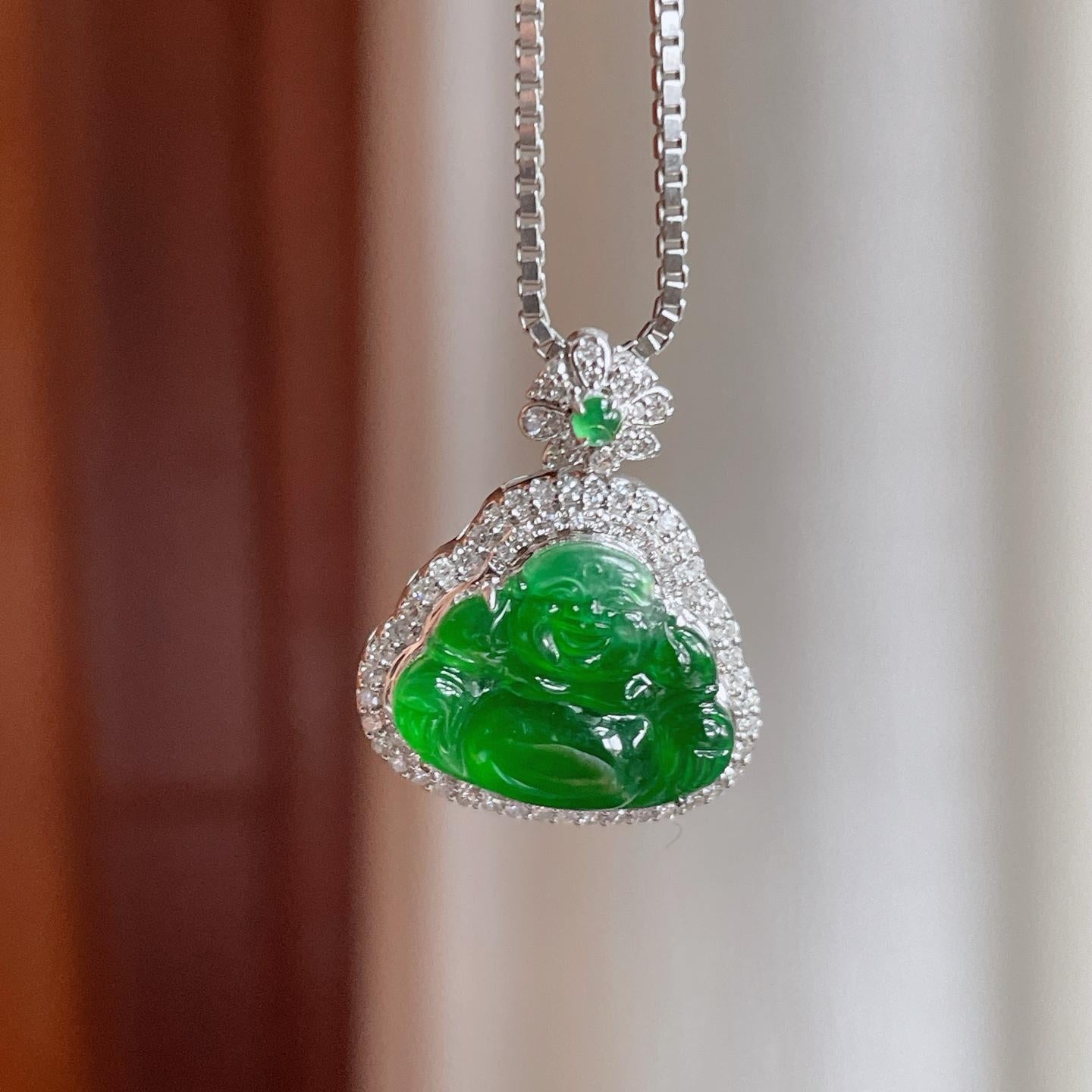 18k金镶冰种满绿翡翠佛公（yc247657）