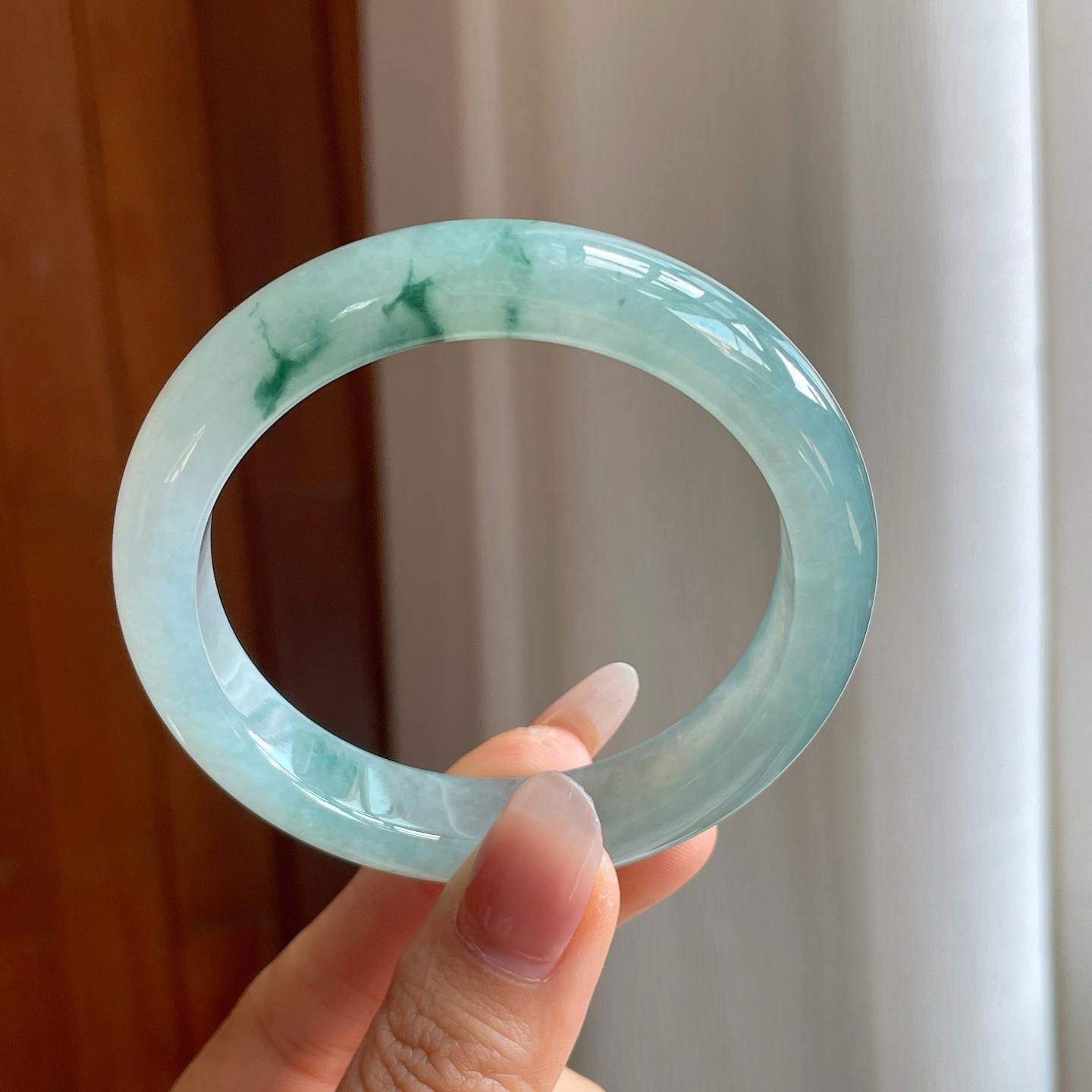 冰种飘花翡翠平安镯（56.5mm）（yc307039）