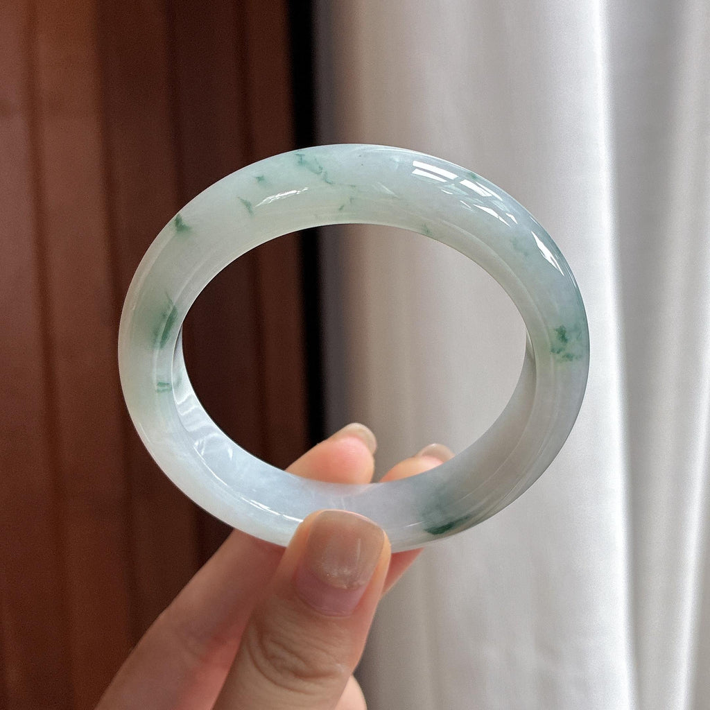 糯冰飘花正圈平安镯 53圈 天然缅甸A货翡翠（yc483719）