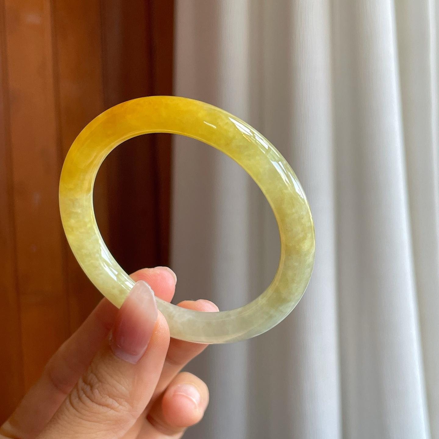 糯冰黄翡翡翠圆条手镯（52mm）（yc312952）