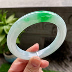 大圈口 糯冰种飘阳绿正圈平安镯62.6圈口 天然缅甸A货翡翠（yc317256）